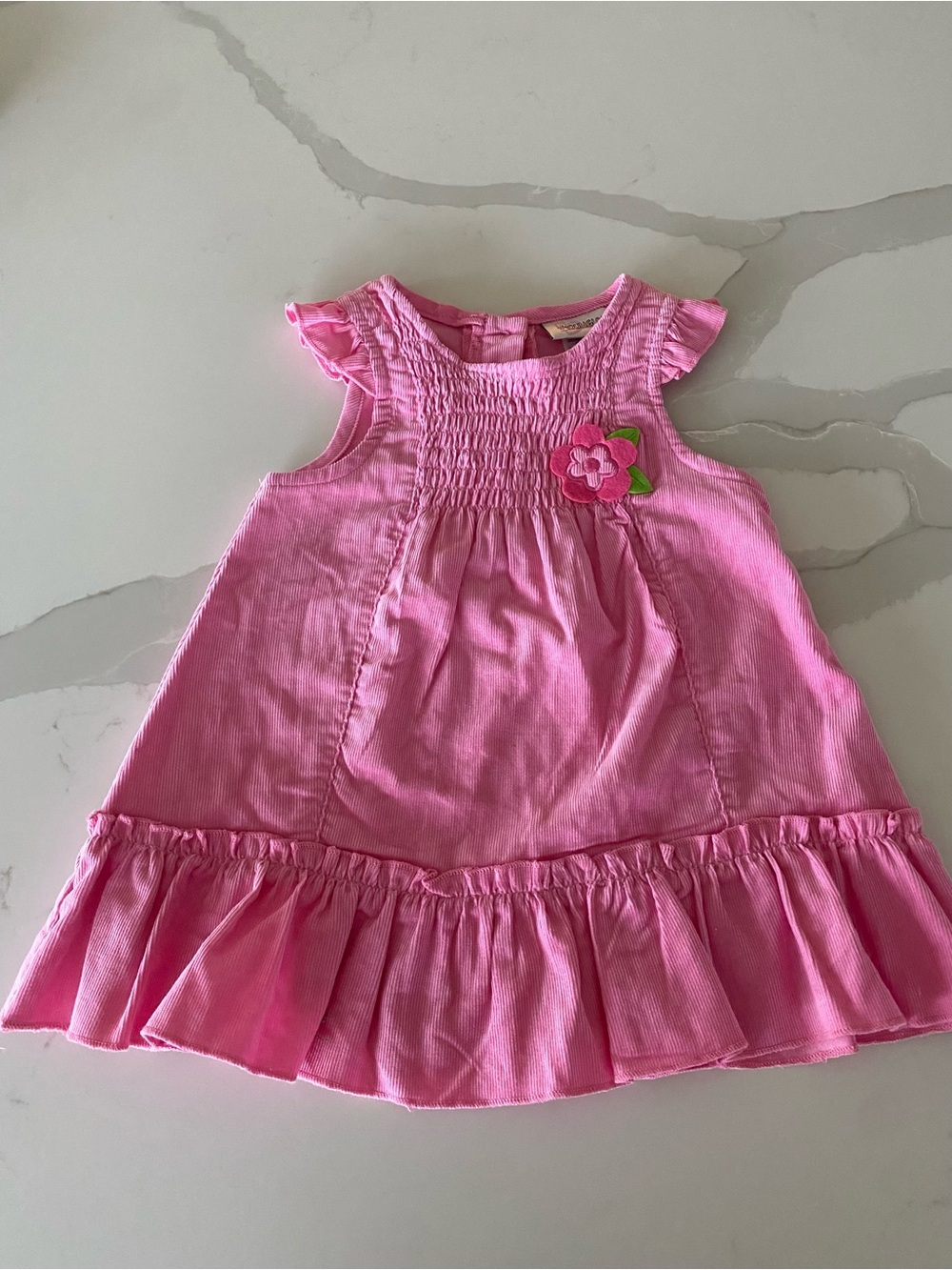 Vtg 90’s y2k Youngland Smocked Ruffle Flower Applique Cotton Corduroy Dress 6-9M